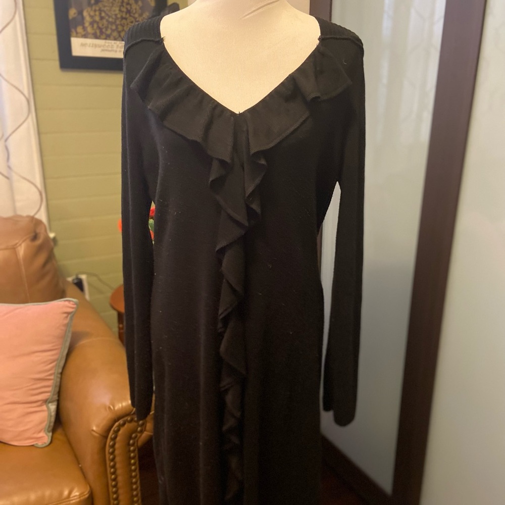 Black Ruffle Sweater Dress - Picture 2 of 5